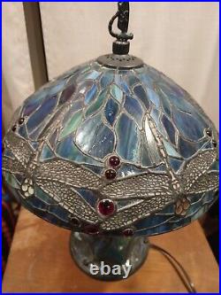 Quoizel Tiffany Style Mosaic Dragonfly Table Lamp Stained Glass Vintage Prop 17