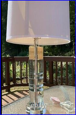 RALPH LAUREN FARRAH TABLE LAMP CRYSTAL CUT ETCHED GLASS COLUMN withSILVER ACCENT