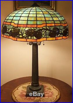 RARE Antique Gorham Leaded Slag Stained Glass Table Lamp Handel Tiffany Era