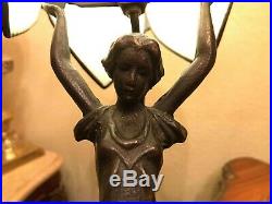 RARE Antique Lamp Woman Minerva 2 children BEAUTIFUL GLASS