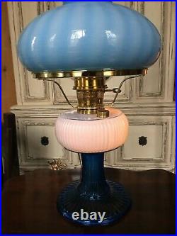 RARE Fenton Aladdin 1994 Grand Vertique Table Lamp Twilight Blue Complete