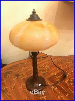 RARE Italian Elegant Art Nouveau Brass Glass Table Lamp