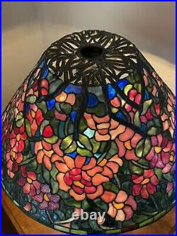 RARE Signed A. Hart Leaded Glass Floral Shade WithSigned Handel Bronze Base