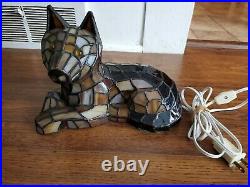 RARE Tiffany Style Stained Glass Accent Table Lamp Dog Night Light Bedside Lamp