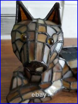 RARE Tiffany Style Stained Glass Accent Table Lamp Dog Night Light Bedside Lamp