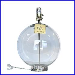 Ralph Lauren Glass Table Lamp Round Clear Crystal Globe Gold Accents & Signature