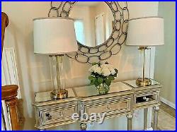 Ralph Lauren Payton Glass Polished Brass Tube Cylinder Table Lamp Gold Signed