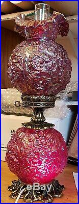 Rare Antique Numbered L&lwmc Red Carnival Glass 24 Gone With The Wind Tbl Lamp