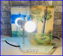 Rare Artist Design Village Scene Hand Painted Glass Table Lamp