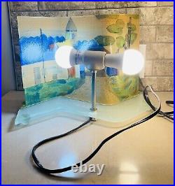 Rare Artist Design Village Scene Hand Painted Glass Table Lamp