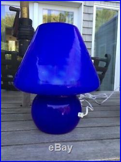 Rare Cobalt Blue Vintage Italian Murano Mushroom Glass Lamp New Old Stock Venini