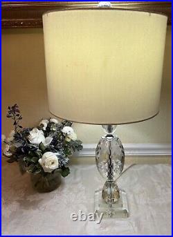 Rare Crystal Glass Table Lamp With Drum Shade, Reflects Spectrum Light, 26H