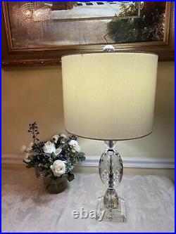 Rare Crystal Glass Table Lamp With Drum Shade, Reflects Spectrum Light, 26H