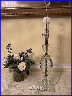 Rare Crystal Glass Table Lamp With Drum Shade, Reflects Spectrum Light, 26H