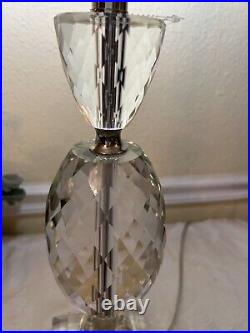 Rare Crystal Glass Table Lamp With Drum Shade, Reflects Spectrum Light, 26H