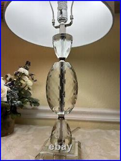 Rare Crystal Glass Table Lamp With Drum Shade, Reflects Spectrum Light, 26H