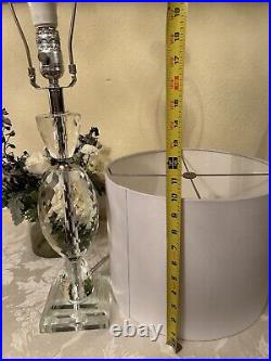 Rare Crystal Glass Table Lamp With Drum Shade, Reflects Spectrum Light, 26H