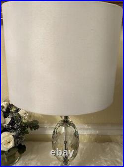 Rare Crystal Glass Table Lamp With Drum Shade, Reflects Spectrum Light, 26H