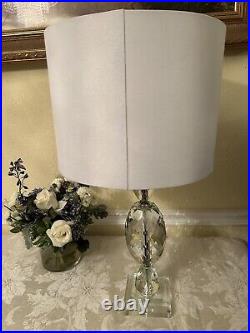 Rare Crystal Glass Table Lamp With Drum Shade, Reflects Spectrum Light, 26H