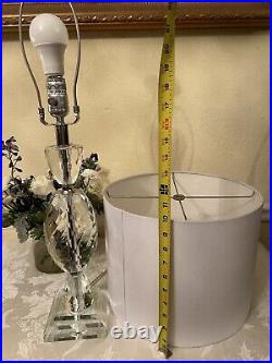 Rare Crystal Glass Table Lamp With Drum Shade, Reflects Spectrum Light, 26H