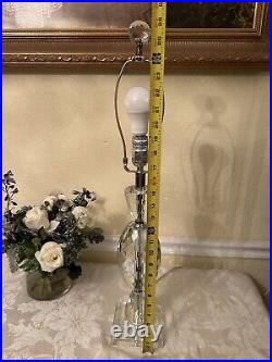 Rare Crystal Glass Table Lamp With Drum Shade, Reflects Spectrum Light, 26H