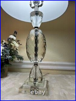 Rare Crystal Glass Table Lamp With Drum Shade, Reflects Spectrum Light, 26H