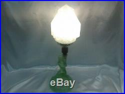 Rare Exquisite Art Deco Walther Sohne Green Satin Glass Lamp Rewired