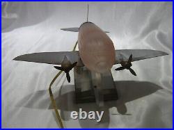 Rare Pink Glass Sarsaparilla Vintage Art Deco Metal Airplane Plane Table Lamp