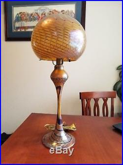 Rare Signed Joe Clearman 1988 Brown Hand Blown Art Glass Table Lamp 23 Tall Euc