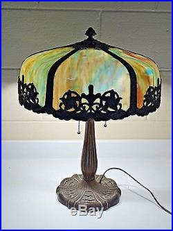 Rare Slag Rainbow Art Glass Antique Table Lamp