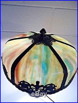 Rare Slag Rainbow Art Glass Antique Table Lamp