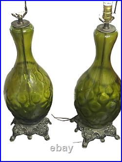 Regency Impoli Monumental Green Glass Optic Table Lamp Pair