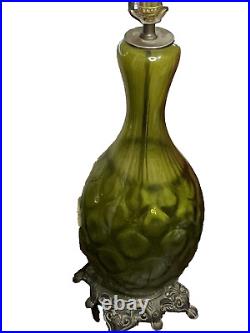Regency Impoli Monumental Green Glass Optic Table Lamp Pair