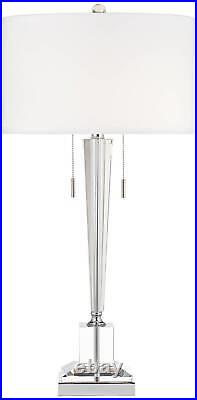 Renee Modern Table Lamp with Square Riser 32 Tall Clear Crystal Glass Bedroom