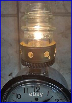 Repurposed Robot Table Lamp-Glass Insulator-Vintage Clock- Industrial- Steampunk