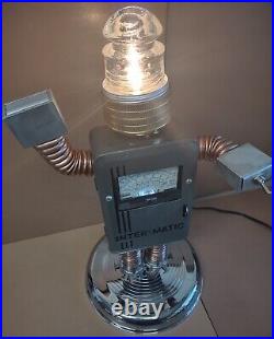 Repurposed Robot Table Lamp-Glass Insulator-Volt Meter- Steampunk Industrial