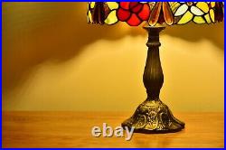 Retro Stained Glass Tiffany Rose Table Handmade Accent Lamp H14.5 H18