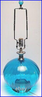 Ribbed Blue Glass Table Lamp And Shade