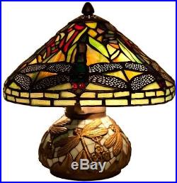 River Of Goods 10-inch Tiffany Style Stained Glass Mini Dragonfly Table Lamp