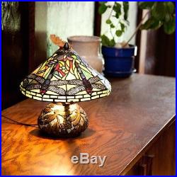 River Of Goods 10-inch Tiffany Style Stained Glass Mini Dragonfly Table Lamp
