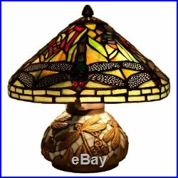 River of Goods 9578 Stained Glass Dragonfly Table Lamp with Mosaic Base