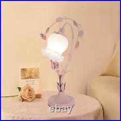 Rose Flower Glass Table Lamp with 5.12 Inch Wide Base, Tiffany Style Stained