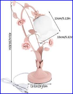 Rose Flower Glass Table Lamp with 5.12 Inch Wide Base, Tiffany Style Stained