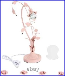 Rose Flower Glass Table Lamp with 5.12 Inch Wide Base, Tiffany Style Stained