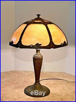 Round Antique Slag Glass Table Lamp