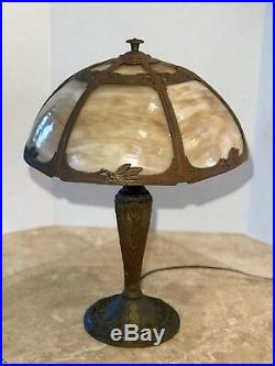 Round Antique Slag Glass Table Lamp