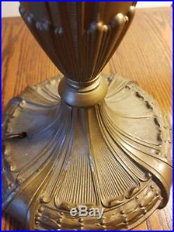 Royal Art Glass Carmel Slag Glass & Metal Overlay Table Lamp Early 1900's