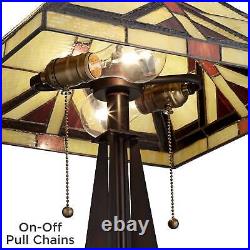 Rustic Accent Table Lamp Bronze Tiffany Style Art Glass Shade for Living Room