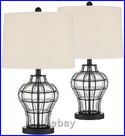 Rustic Table Lamps Set of 2 Bronze Glass Gourd Burlap Shade Living Room Bedroom