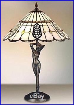 SCULPTURED BASE STAINED GLASS TIFFANY TABLE LAMP 14 Wide(VINTAGE DESIGN BASE)